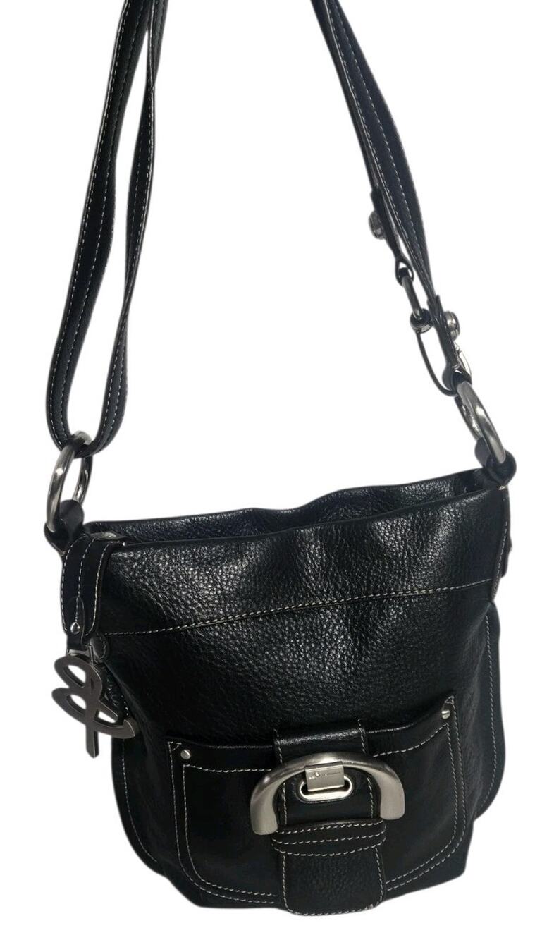 B. Makowsky Black Pebbled Leather Shoulder Hobo Bag Silver Hardware Leopard